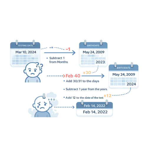 HomePage 4 How to Find Chronological Age When Days and months of birthdate > Testing date